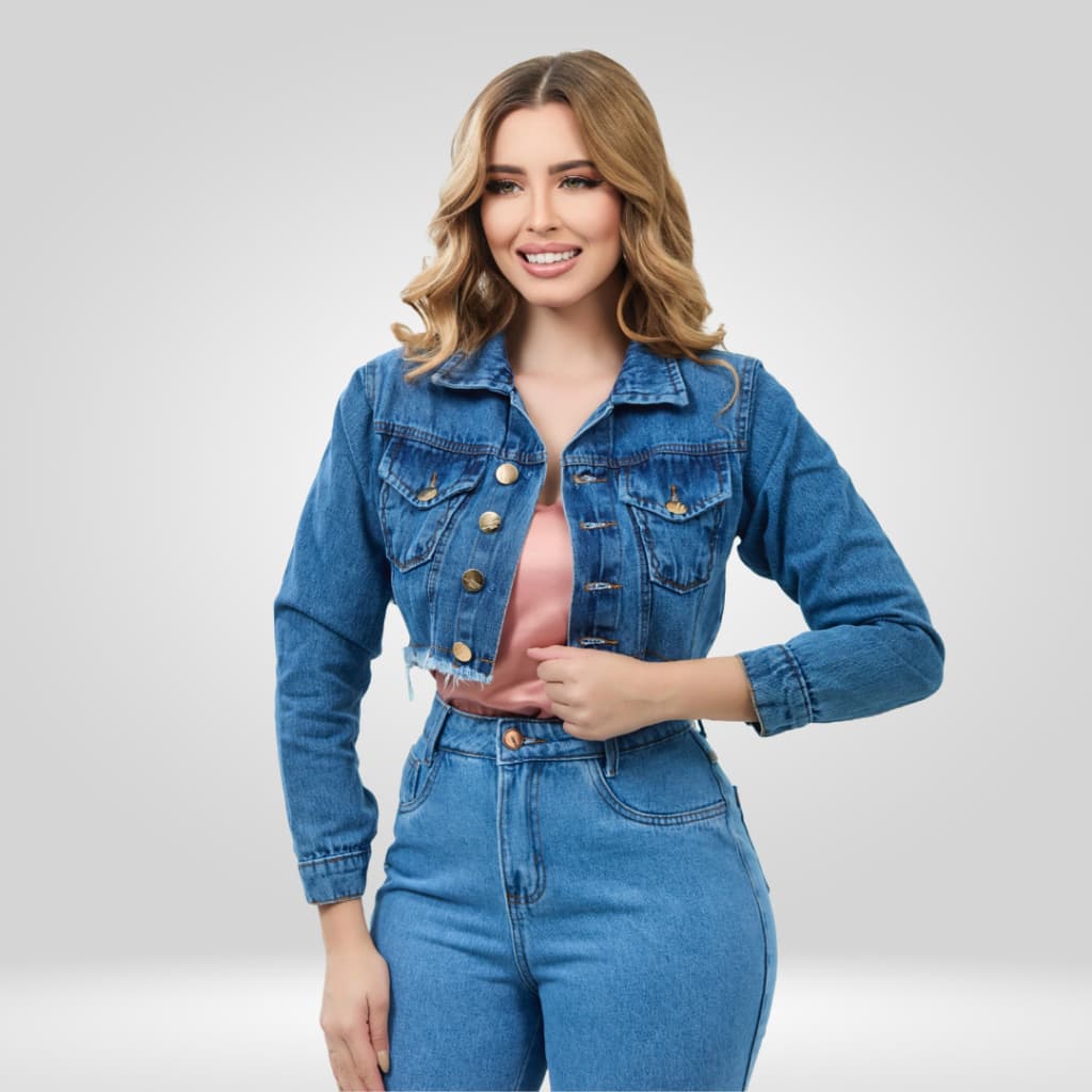 Jaqueta Jeans Feminina Cargo Desfiada Jaquetinha Cropped Inverno Destried