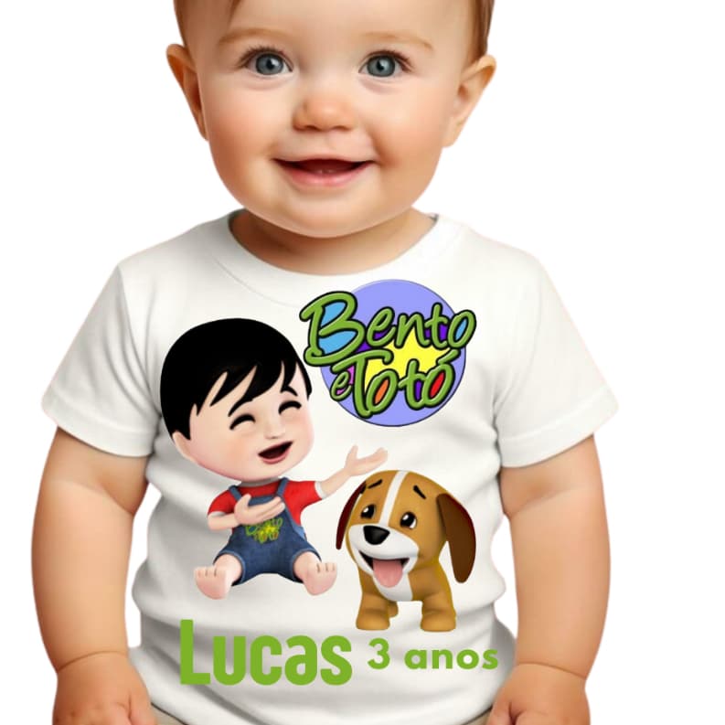 Camiseta Infantil Bento e Toto Personalizada Festa Aniversario
