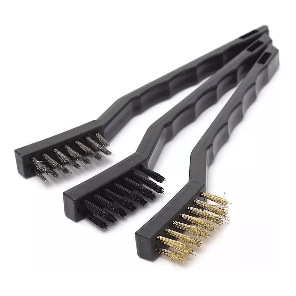 Kit 3 Escovas Multiuso com Cabo – Aço, Latão e Nylon | Limpeza Pesada e Delicada