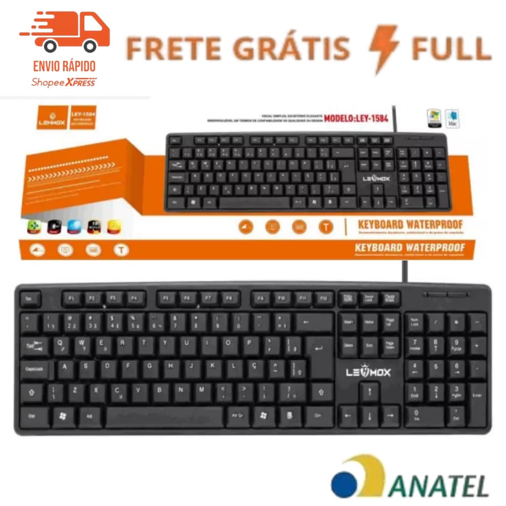 Teclado Lehmox USB Ergonômico À Prova D’Água | Conforto e Durabilidade p/ PC e Notebook