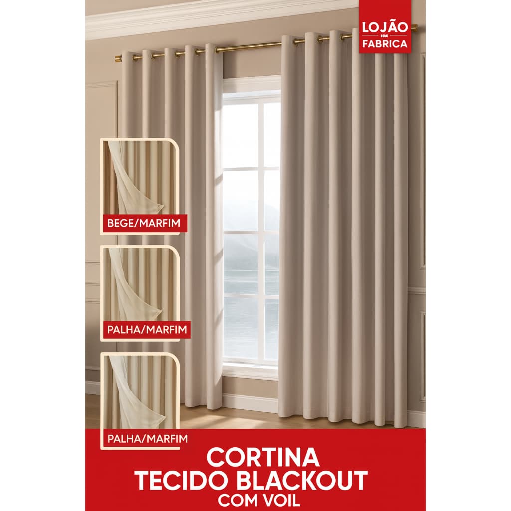 Cortina Blackout Tecido Luxo 8,00m x 2,70m com Voil