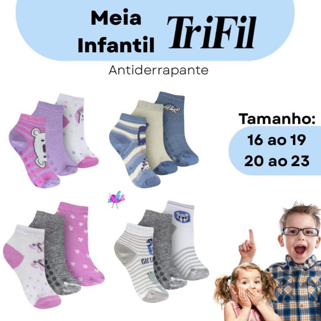 Kit 3 e 6 pares meia infantil ANTIDERRAPANTE menino menina Trifil