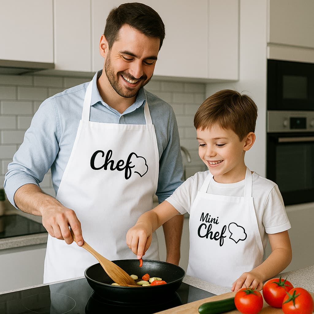 Kit Avental Cozinha Chef + Mini Chef Tal Pai (Mãe) Tal Filho(a) Presente Divertido Cozinhar em Família