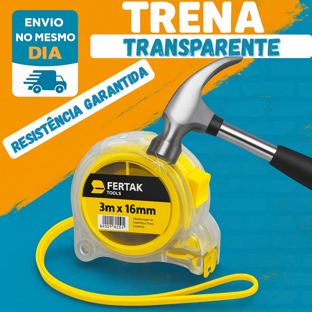 Trena 3 metros Profissional Resistente Transparente Trena Acrilico com Trava e Fita de Aço.