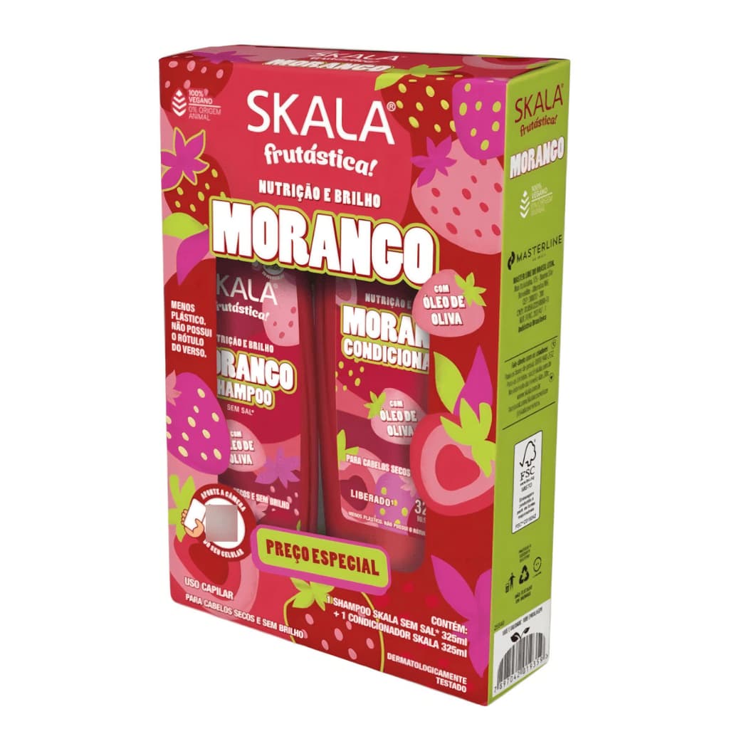 Kit Shampoo e Condicionador Skala Morango Vegano 325ml – Hidratação, Nutrição e Brilho para Cabelos