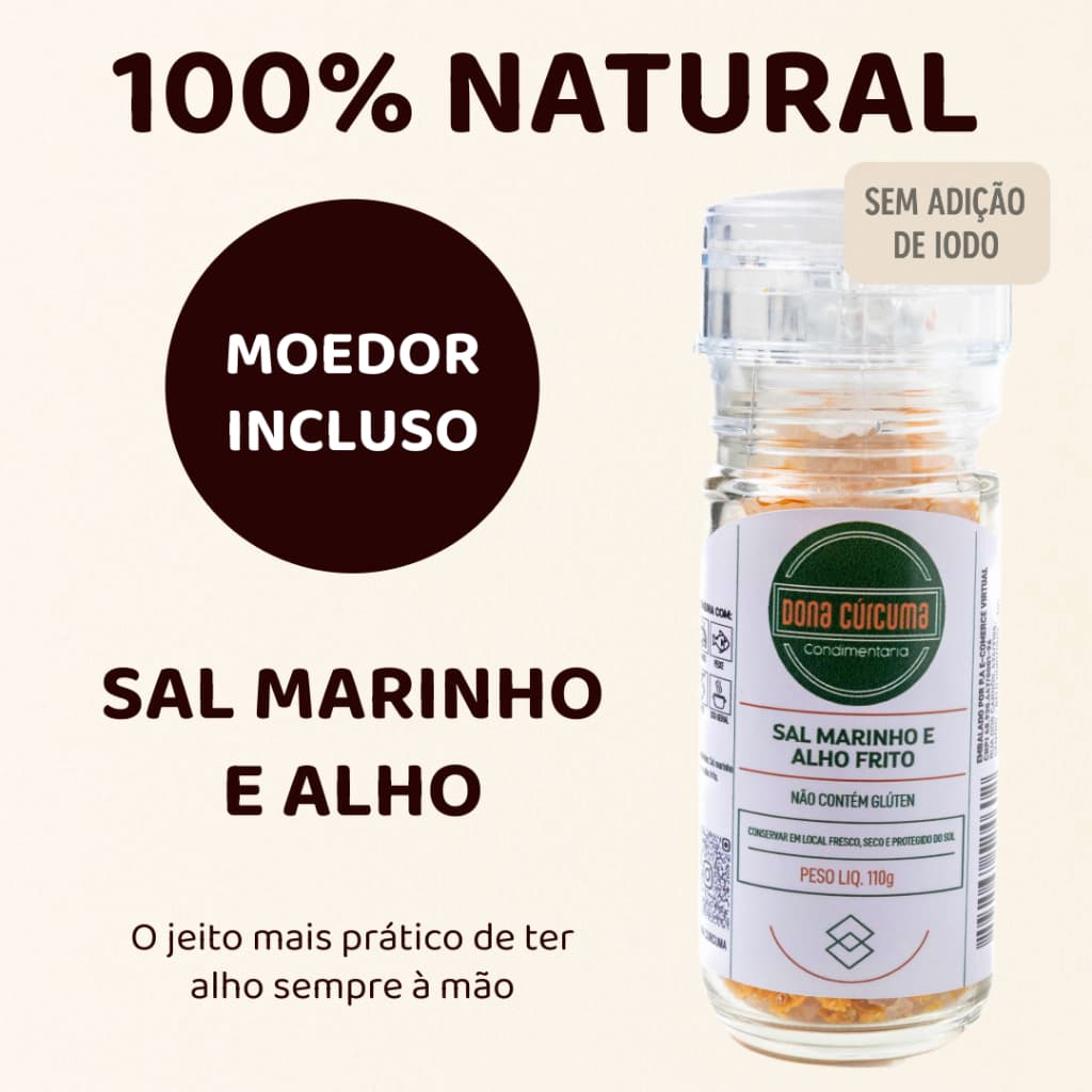 Moedor de Sal Marinho e Alho 100% Natural | Temperos e Especiarias – Dona Cúrcuma