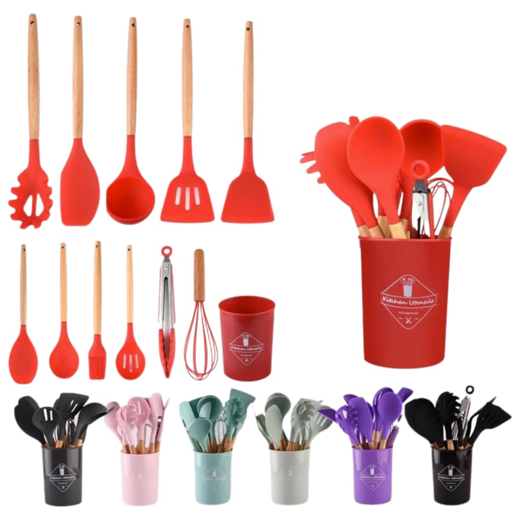 Kit De Cozinha 12 Utensílios Silicone Concha Colher Oferta