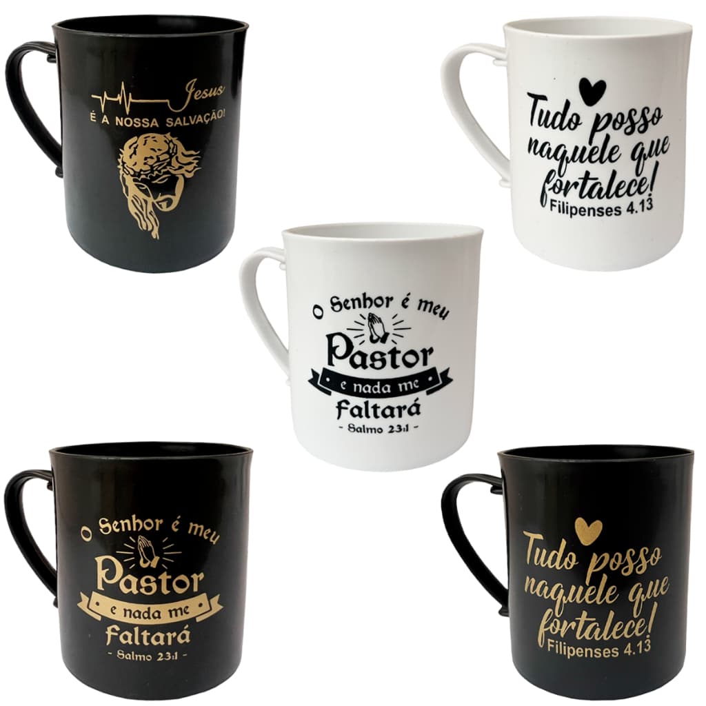 Kit 20 Caneca Plástica Lembrancinha Personalizada Fé Salmos Frase Evangélica Crista
