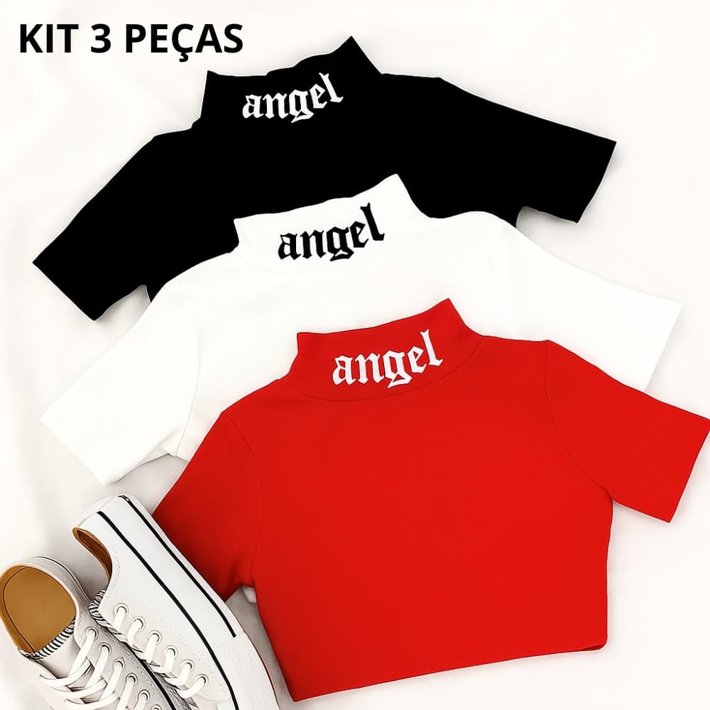KIT 3 Cropped T-shirt, Gola Alta, Moda Blogueira Alternativa Feminina