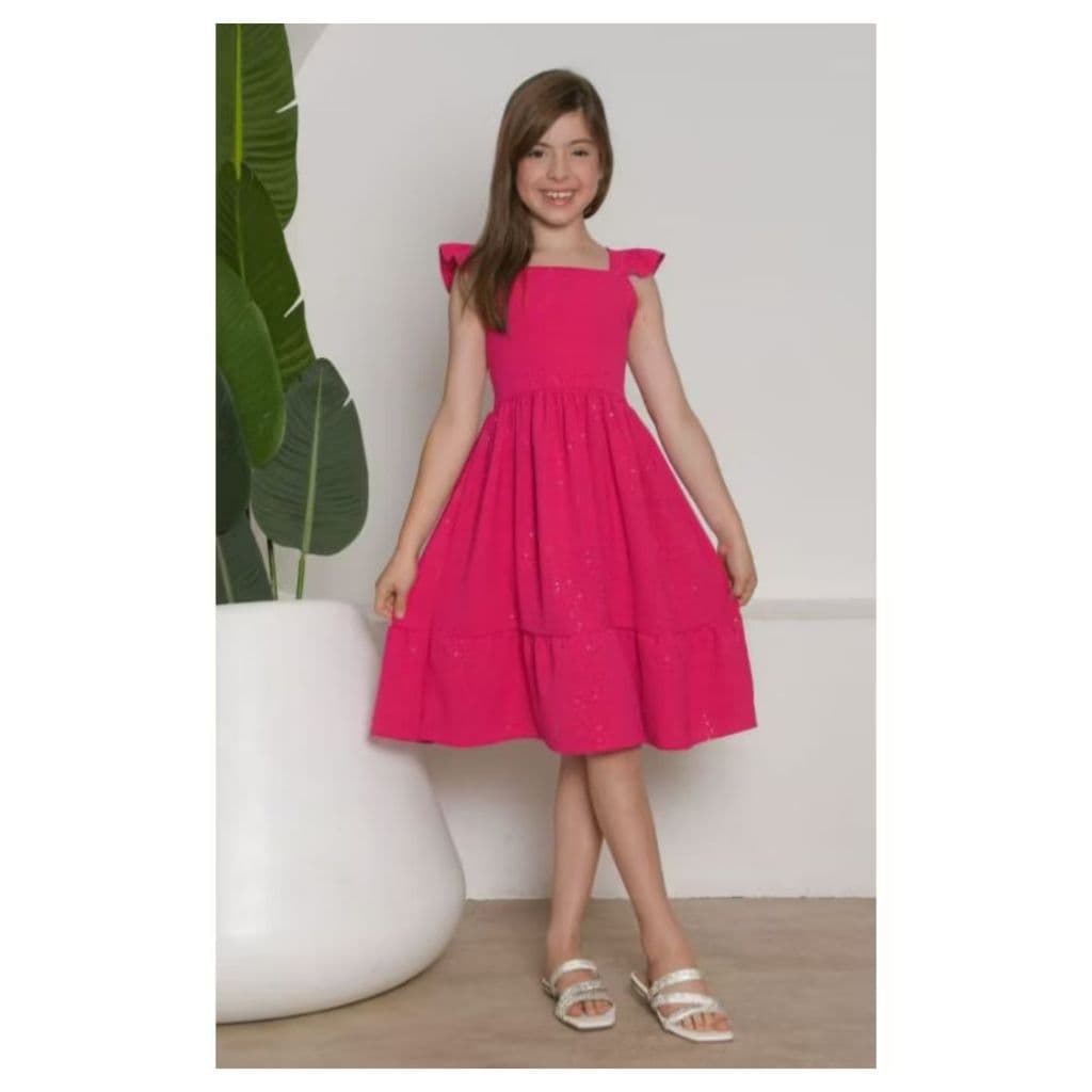Vestido infantil Juvenil Midi Tecido Duna com Brilho Casual