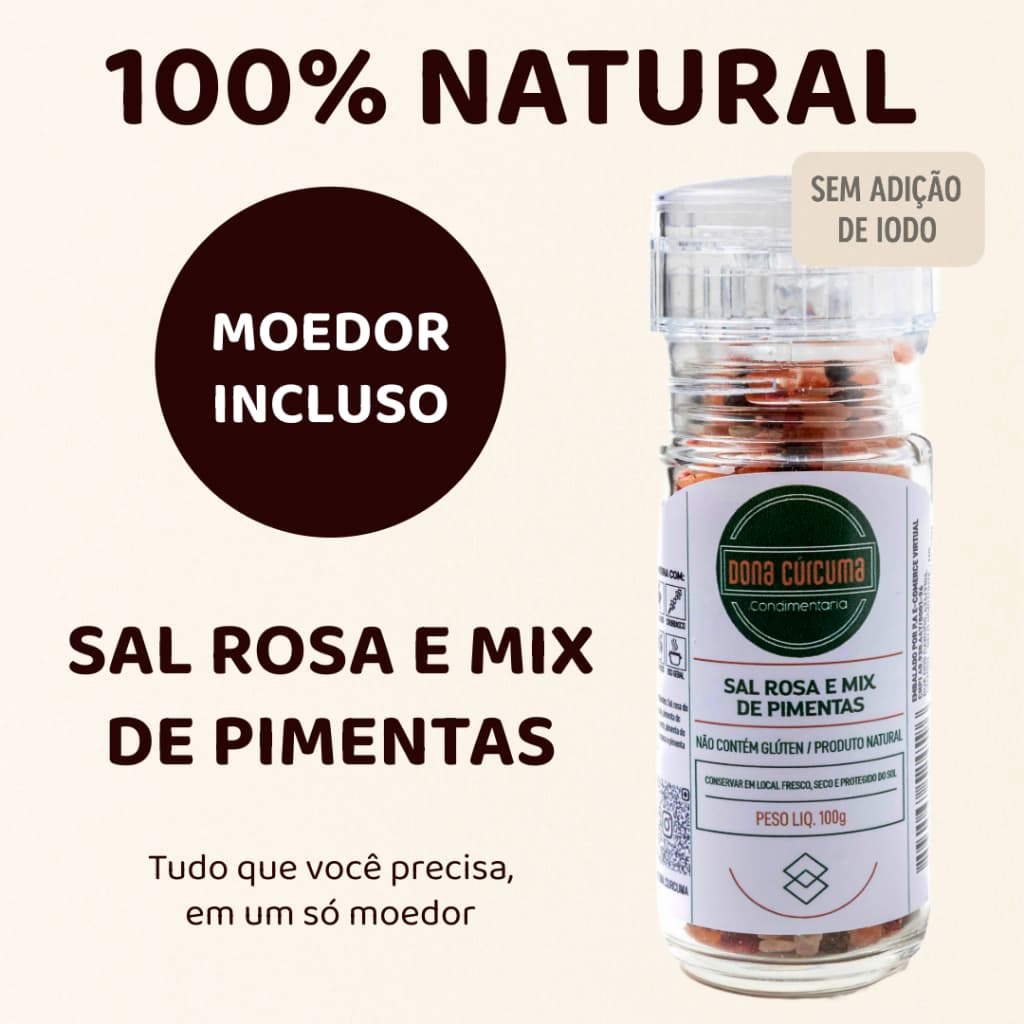 Moedor de Sal Rosa e Mix de Pimentas 100% Natural | Temperos e Especiarias – Dona Cúrcuma