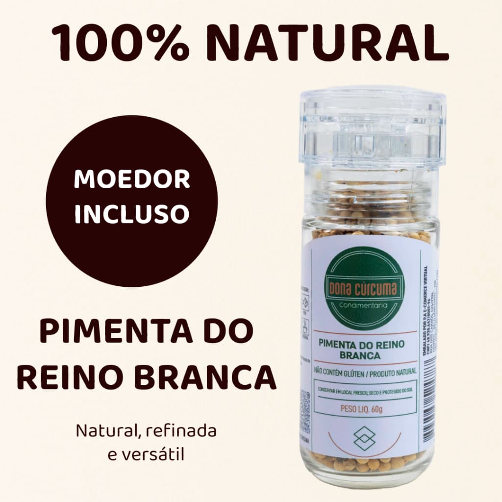 Moedor de Pimenta do reino branca 100% Natural | Temperos e Especiarias – Dona Cúrcuma