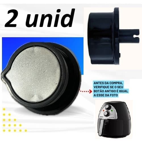 KIT 2 Botões Pretos Timer Air Fryer Mondial Af01 Af05 Naf03 Chavetados