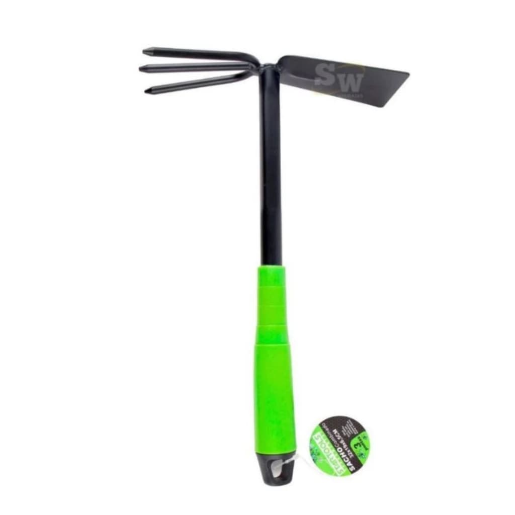 Mini Sacho Duplo 30 cm Para Jardim Jardinagem Horta Pá Garfo Rastelo Ancinho 2 Em 1 Prático Útil