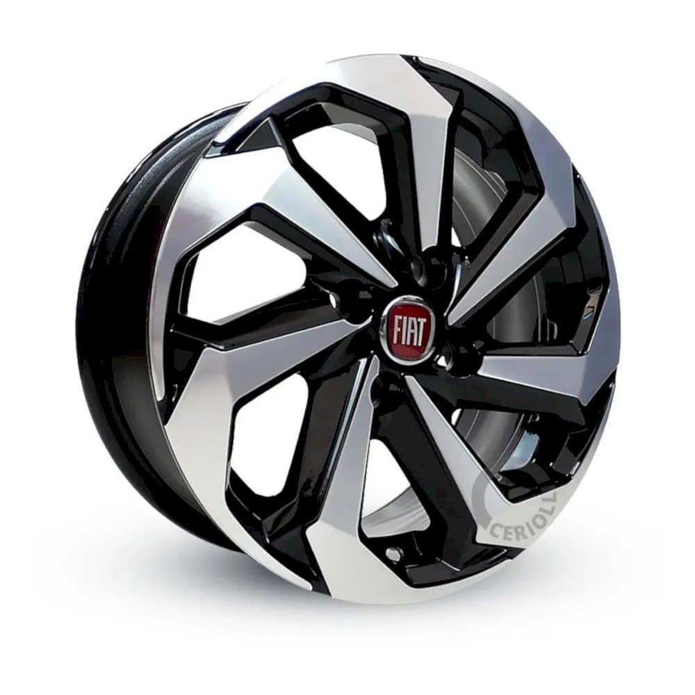 Kit 4 Rodas Aro 13 4x98 Emblema Vermelho Fiat Uno Fiorino Palio Bicos Brinde Preto Diamantado K71