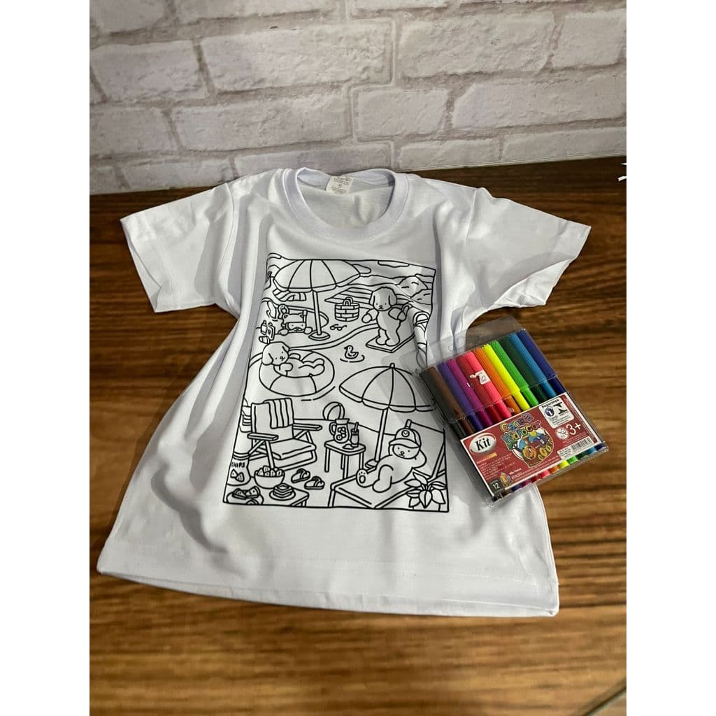 Camisa Infantil para colorir BGood Camiseta Infantil pinte e lave