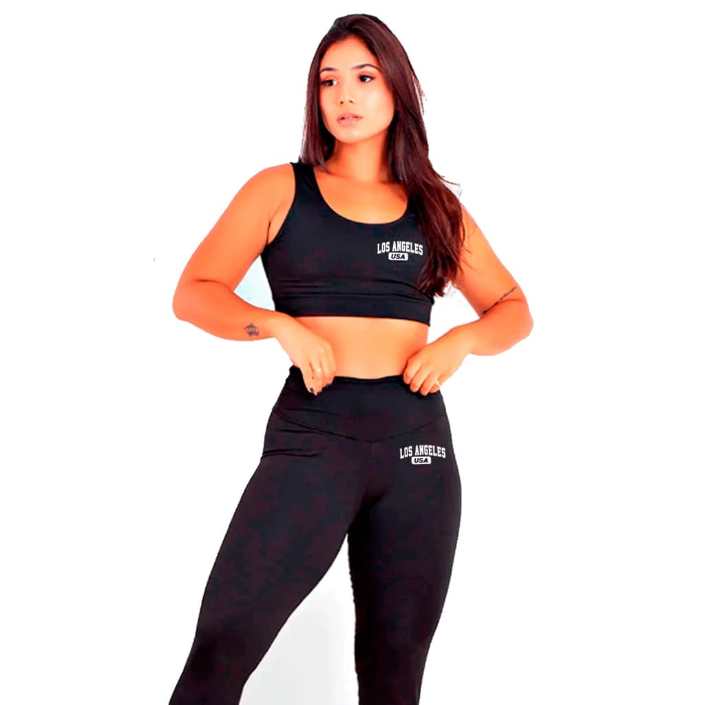 Kit Conjunto De Calça Legging Com Top Suplex Feminina Cintura Alta