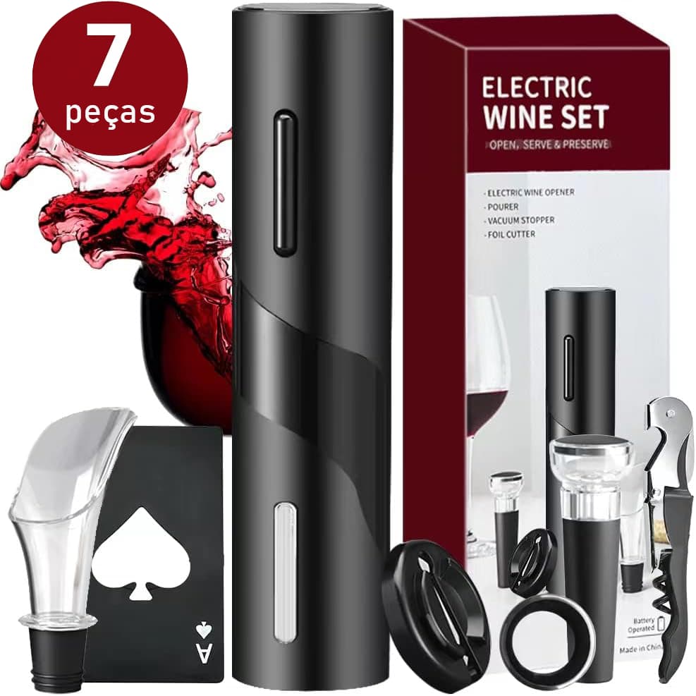 Saca Rolhas Vinho Eletrico Kit Abridor de Garrafa 7 em 1 Presente Masculino Criativode