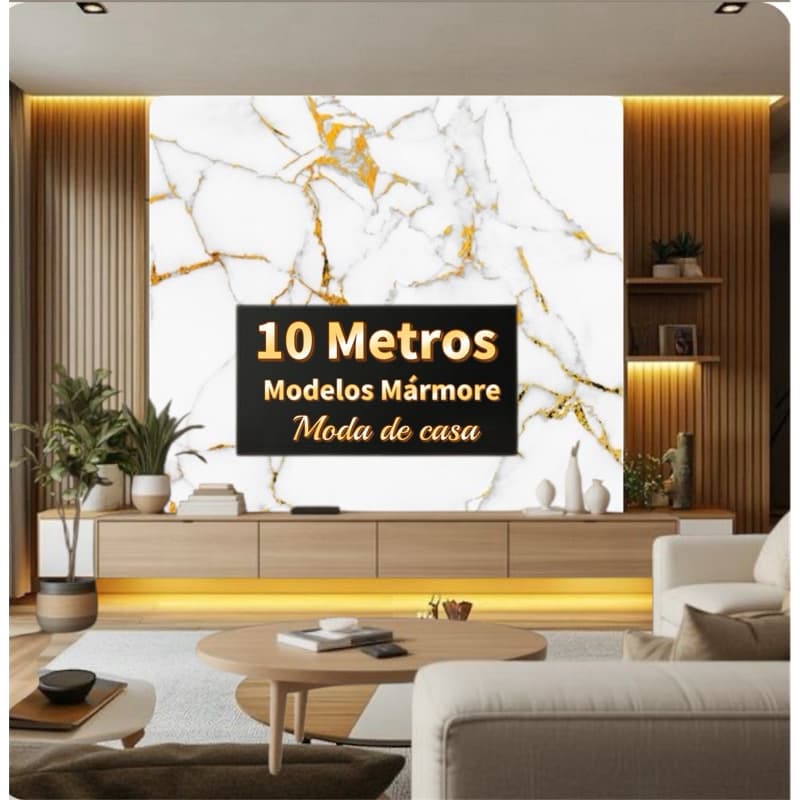 Adesivo de Parede Modelo Mármore Dourado 10 METROS x 45CM Adesivo Autocolante para Sala, Quarto