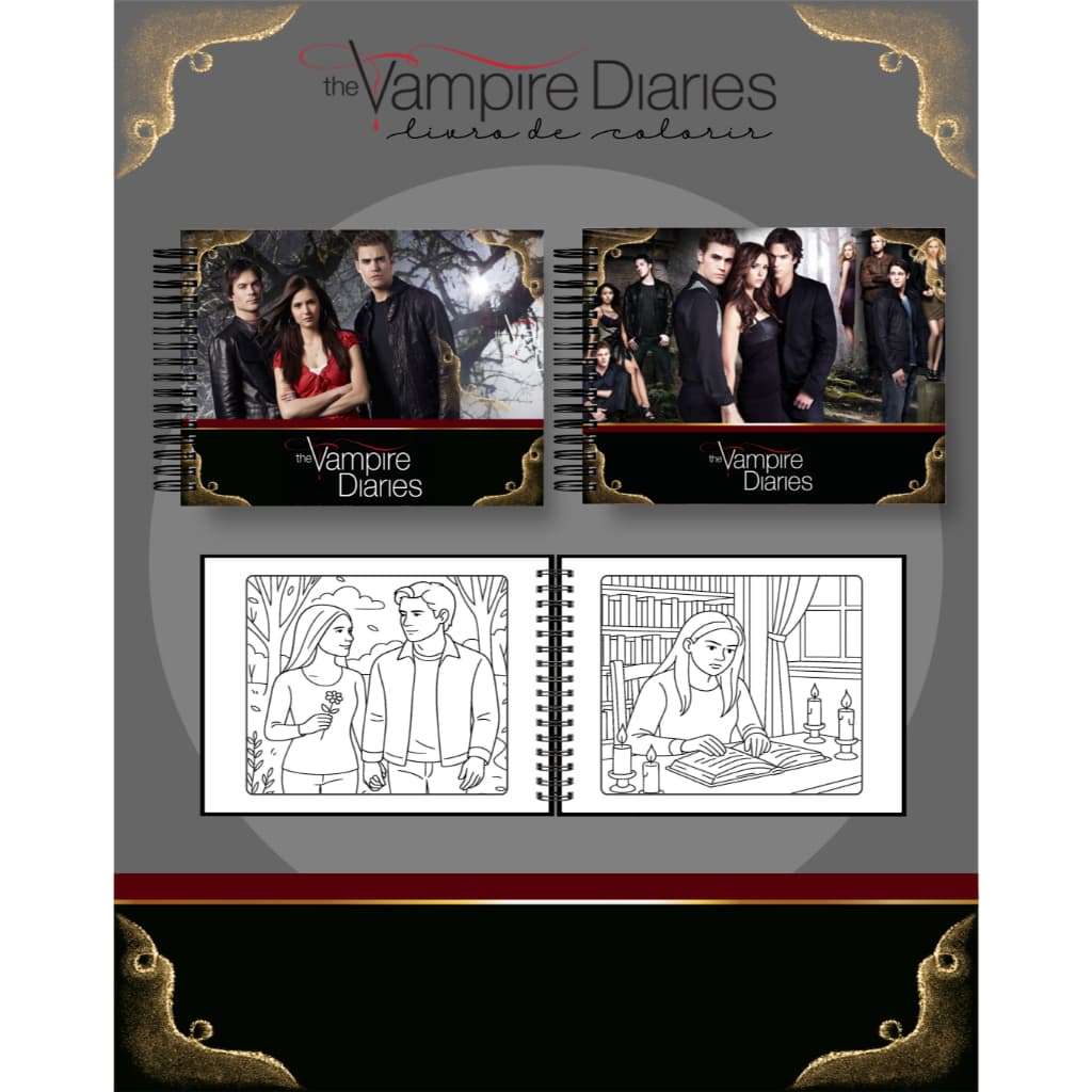Livro de Colorir The Vampire Diaries 50 Folhas 180G Caderno de Desenho Pintura Coloring Book SEM PERSONALIZAÇÃO
