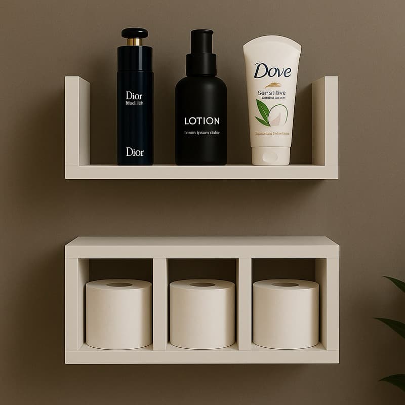 Kit Prateleira MDF de Parede 2 Unid – Nicho Decorativo e Porta Papel Higiênico • Design Moderno
