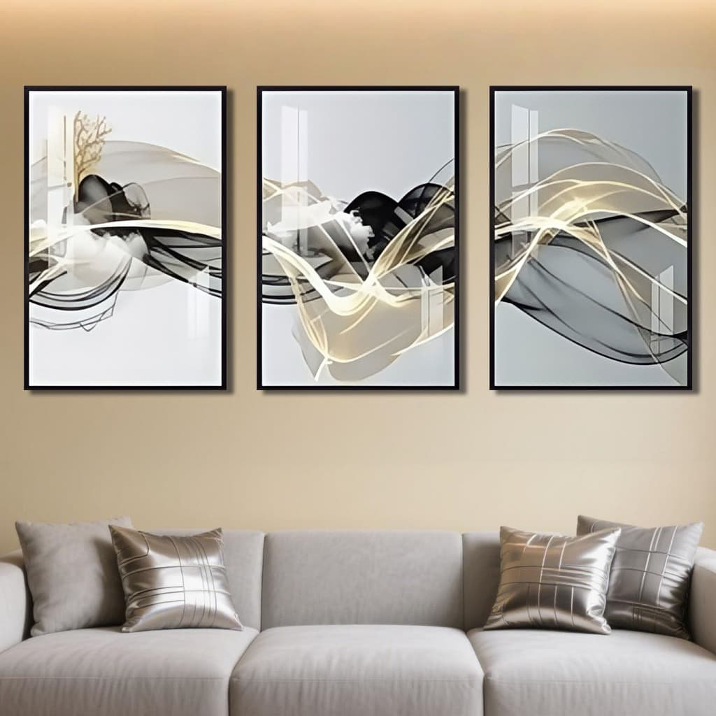 Quadro Decorativo Sala Abstrato Linha Gold Moldura Moderna