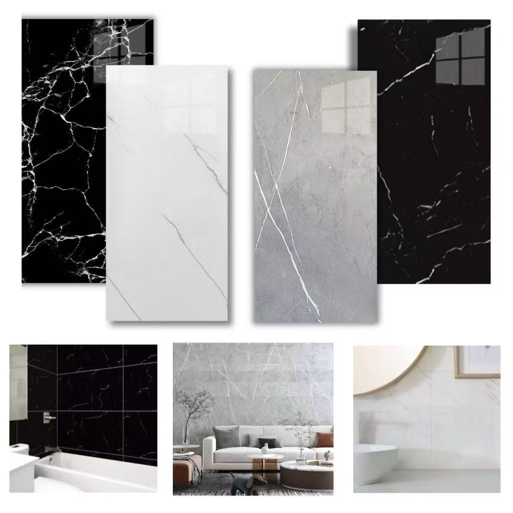 Pacote com 20 azulejos de mármore autoadesivos para parede 60x30 cm espuma lavável brilhante