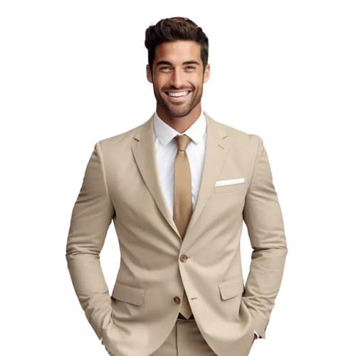 Terno Preto & Bege Slim Fit Tecido Gabardine MicroFibra Premium