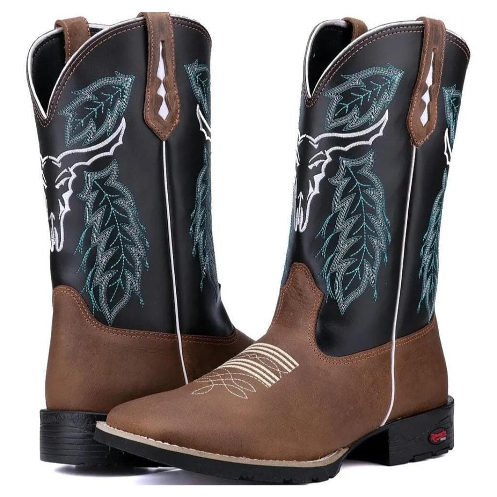 Bota Texana Country Masculina Bico Quadrado Bordada