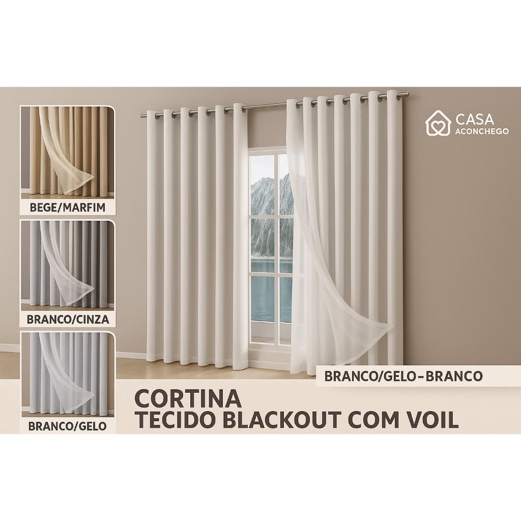 Cortina Blackout com Voil 8m x 2,70m Altura Luxo p/ Sala e Quarto | Elegância e Proteção Solar