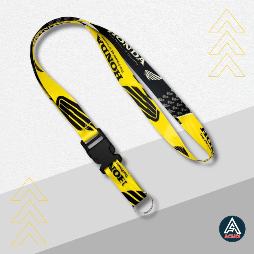 Cordão Pescoço Moto Honda com Engate Rápido Chaveiro Preto e Amarelo
