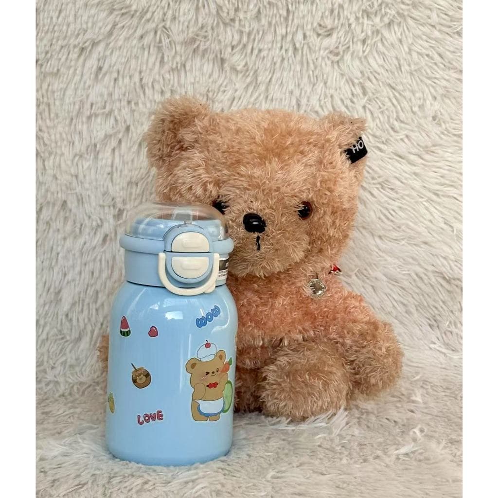 Garrafa Com Canudo Térmica Infantil Estampas Animais Aço Inox 500ml
