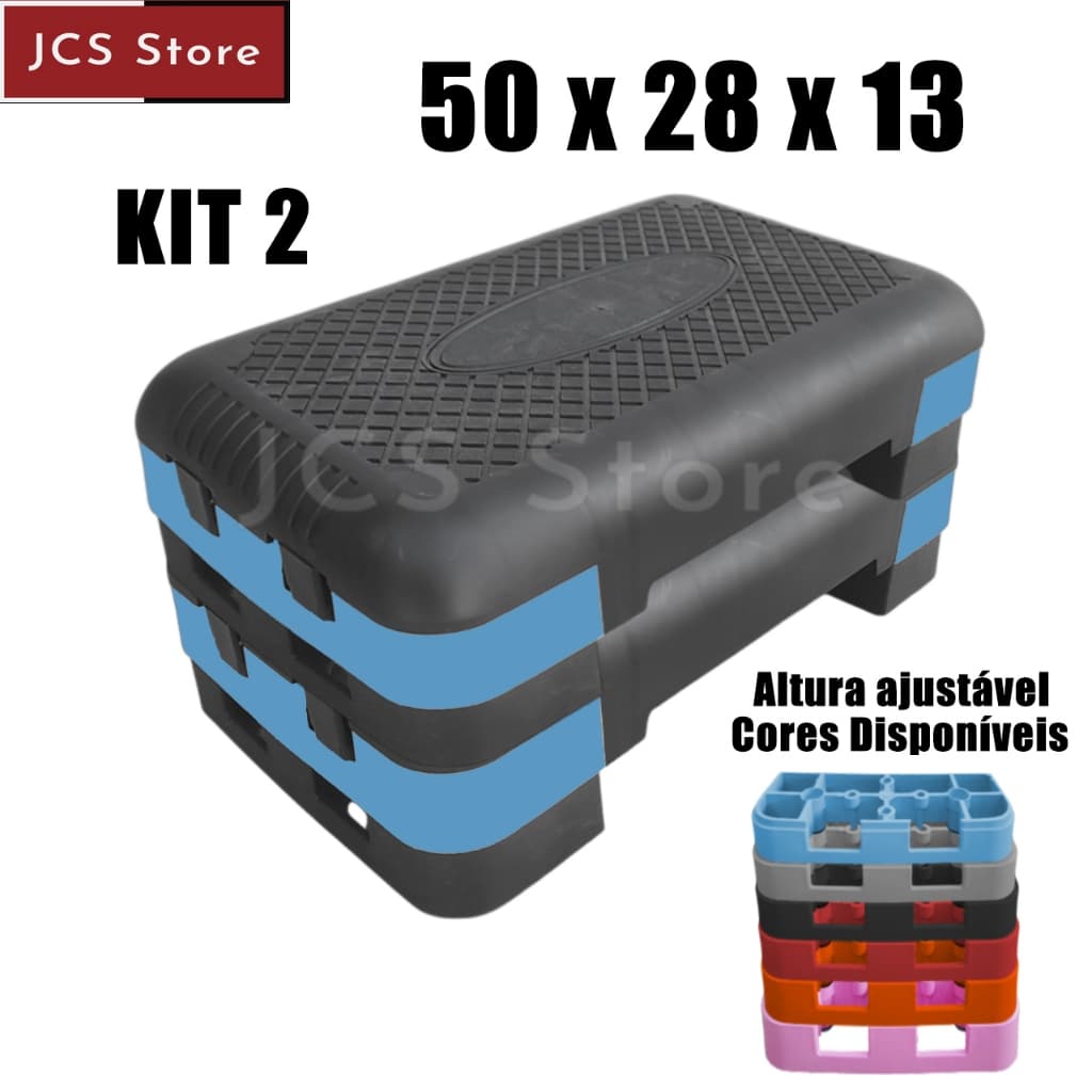 Kit 2 Step Fitness Ajustável 2 Níveis Altura Regulável 50x28x13 Exercícios Aeróbicos Academia e Casa