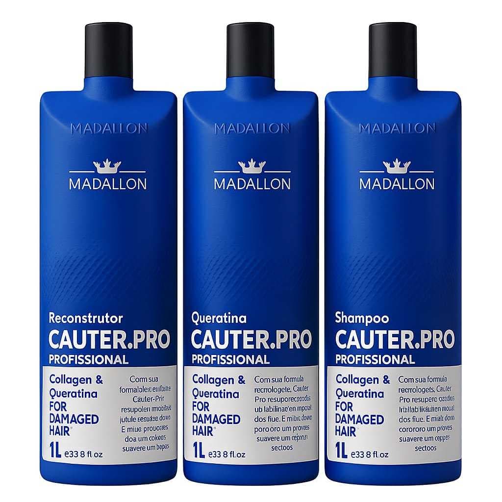 Kit Cauterização Capilar 1L (3 Passos) Shampoo + Reconstrutor + Queratina Madallon