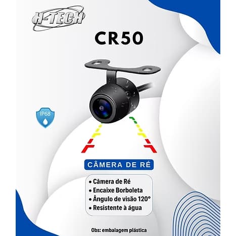 Camera de Ré H-Tech Borboleta Dupla Função Parachoque 2X1 Automotiva HD HT-CR50