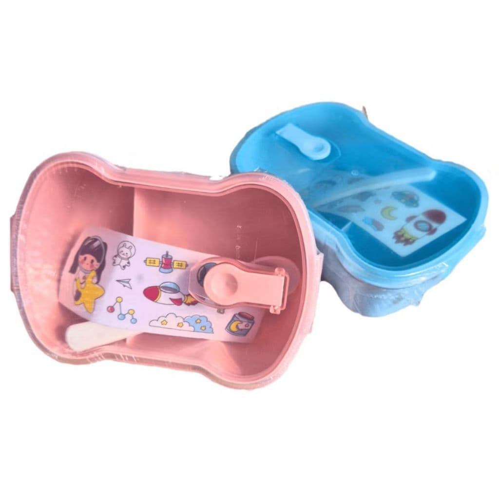 Lancheira Escolar Marmita 2 Divisórias Infantil Com Adesivos e Colher Envio Já!
