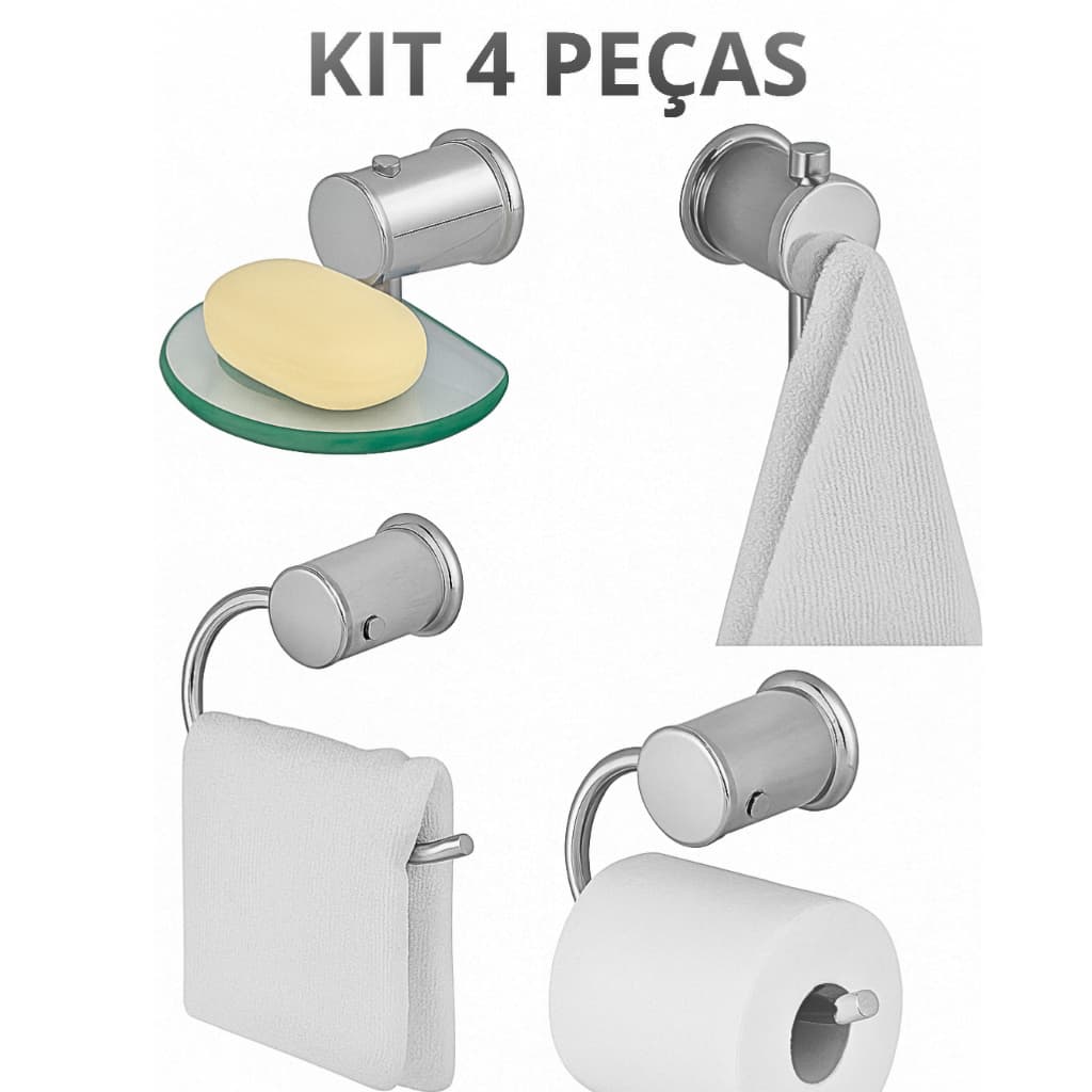 Kit 4 Peças Acessorios para Banheiro Luxo Alumínio Saboneteira de Vidro