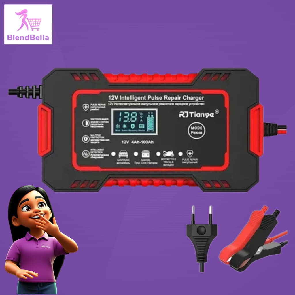Carregador de bateria automotivo inteligente 12 V Display Digital Automático Energia Reparação Puls-envio imediato