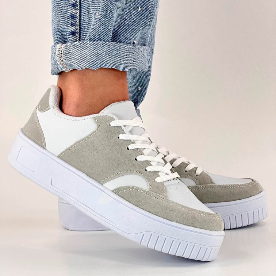 Tênis Casual Feminino Cadarço Sola Reta Plataforma Branco Confortável Promoção Envio Rápido