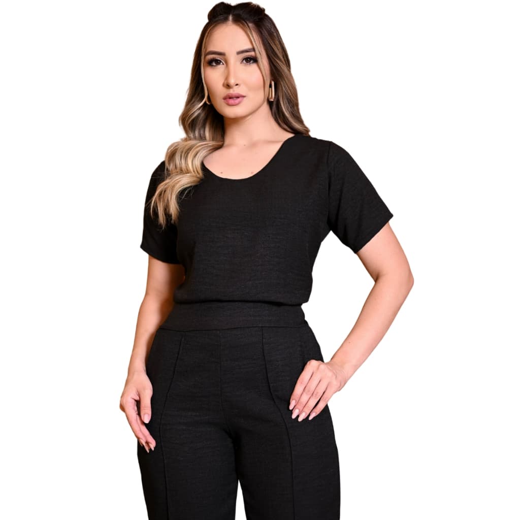 Conjunto Social Feminino Alfaiataria Calça Wide Leg Confortável