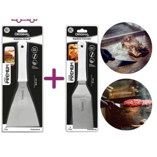 Kit 2 Espatulas 24,0 cm + 27 cm -Inox Lanche Reta Chapeiro E Cozinha Profissional