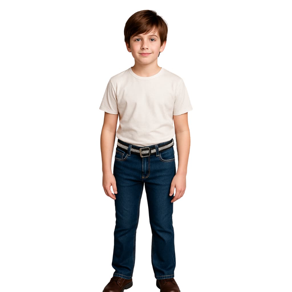 Calça jeans juvenil masculina cássica com cinto estiloso