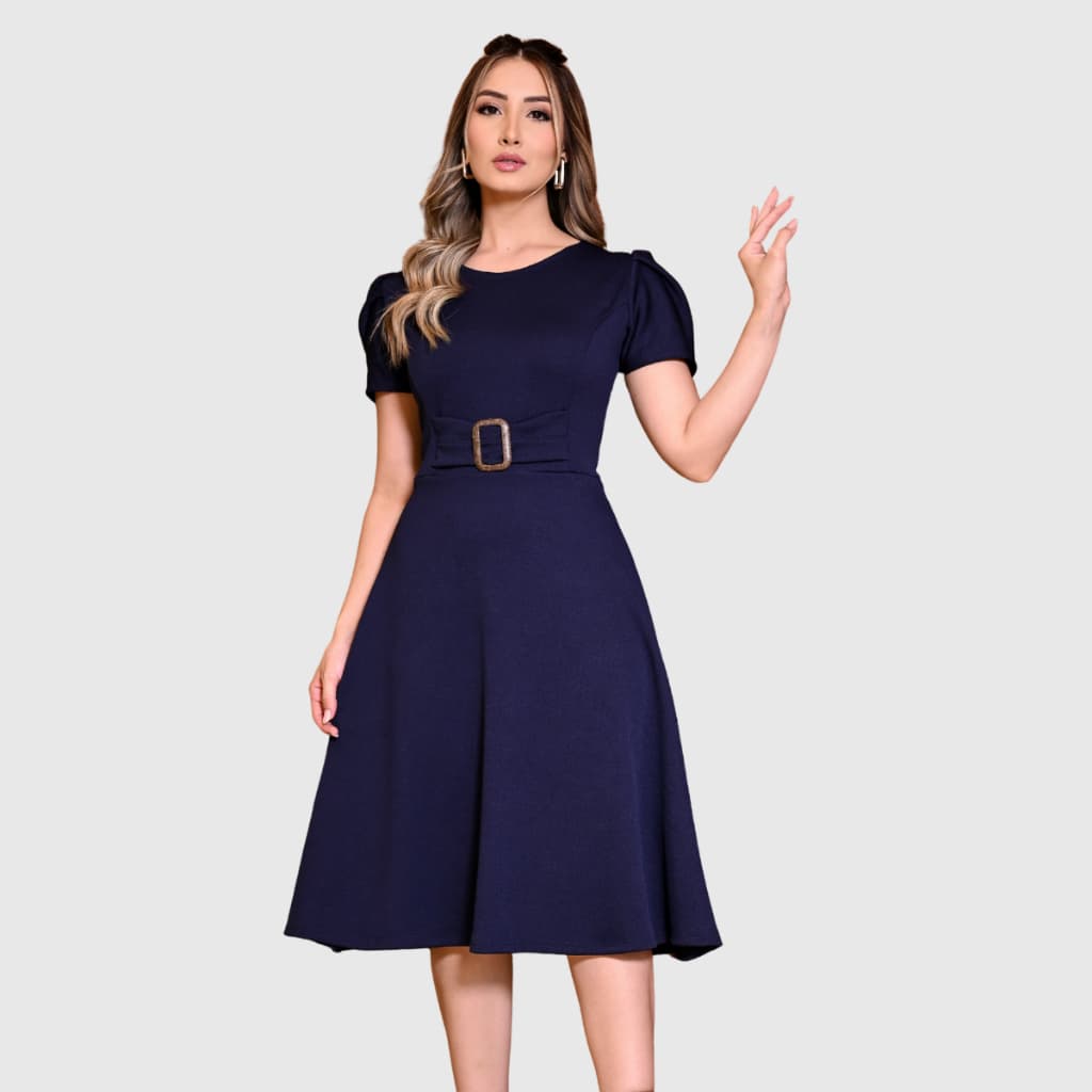 Vestido Midi Rodado Feminino com Caimento Perfeito e Mangas