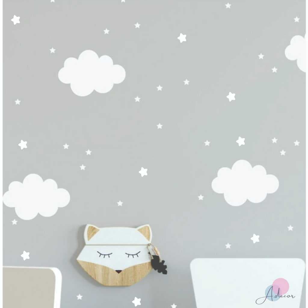 Adesivo de Parede Nuvens e Estrelinhas - Kit Decoracao Quarto