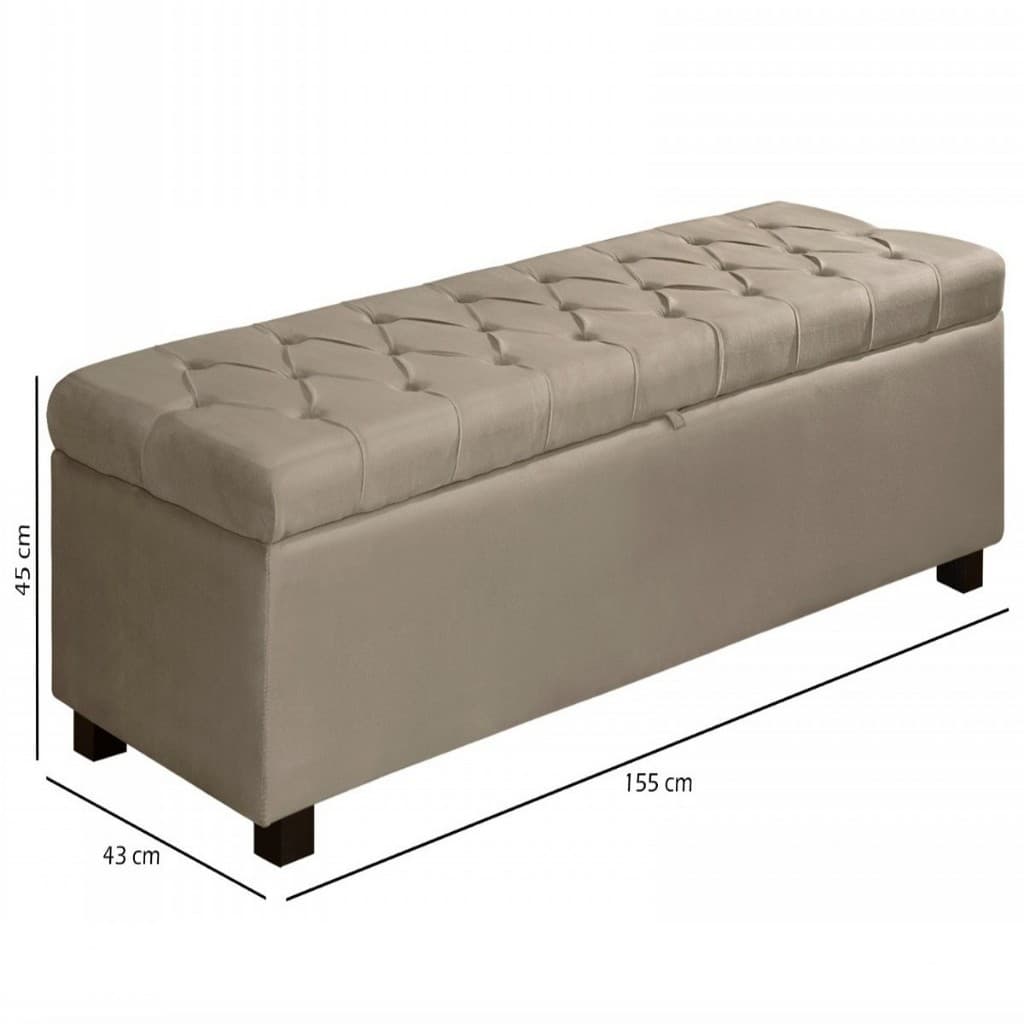 Sapateira Organizadora Recamier Baú Sara 155cm  Cama Queen Captone Pé De Madeira Tampa  Pistao a Gas