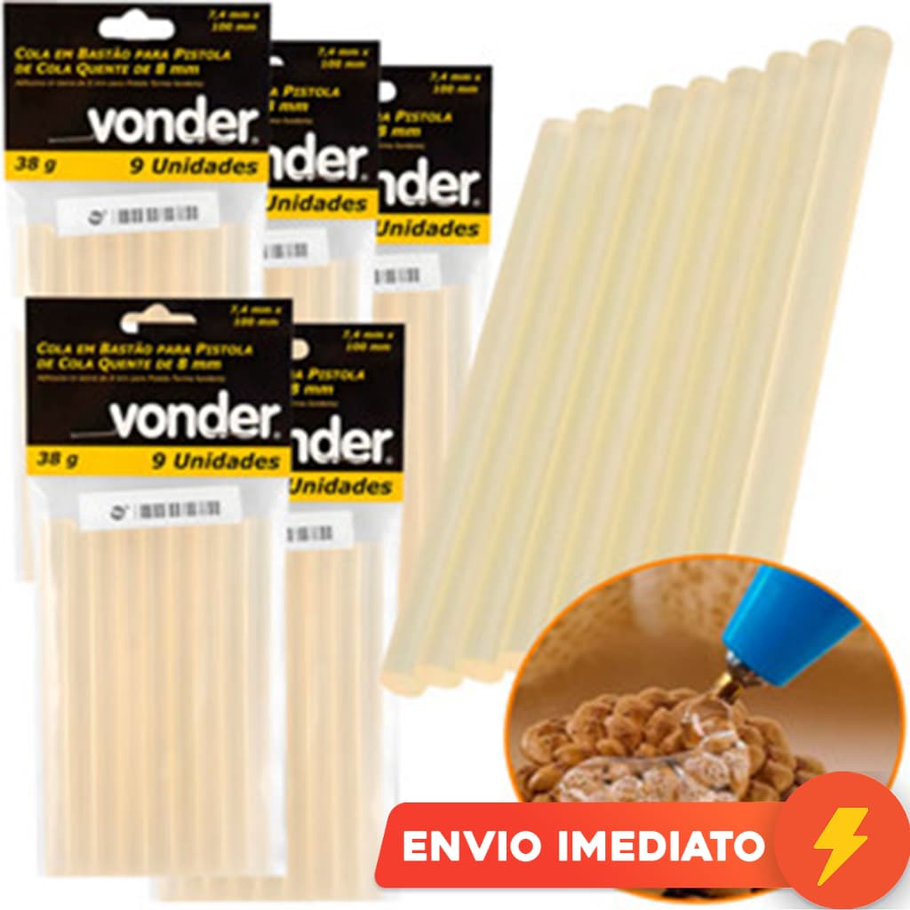 5 Pacotes Bastão Cola Quente Profissional Fina Refil 8mm 45 Unidades Vonder