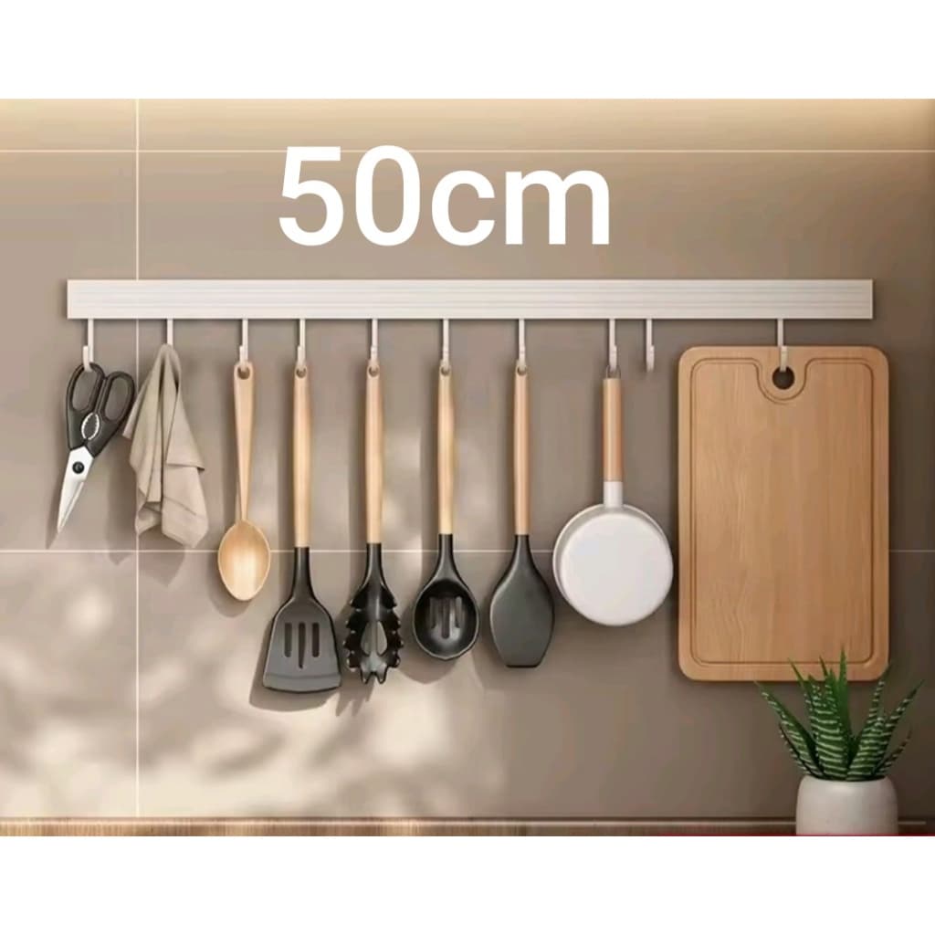 Barra de Utensílios em Alumínio 50cm com 10 Ganchos - Suporte de Parede para cozinha