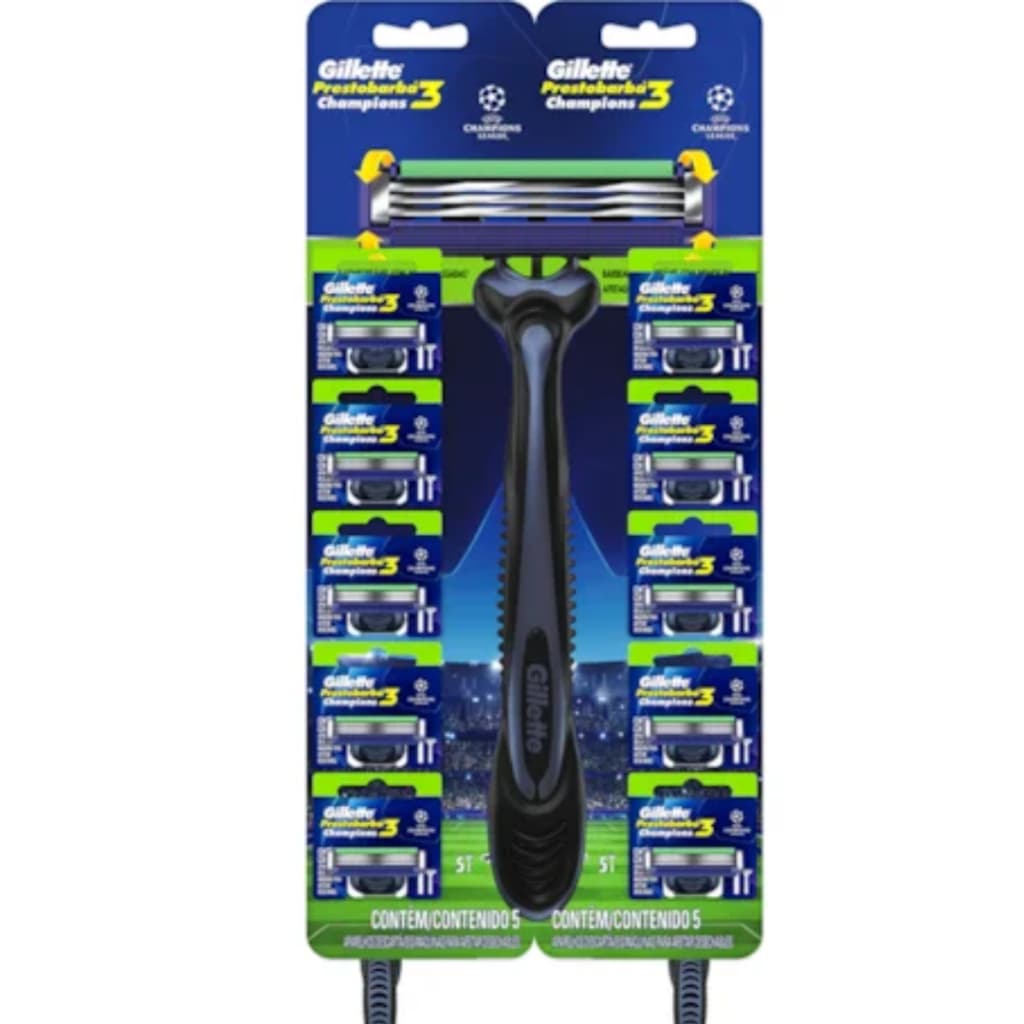Aparelho de Barbear Gillette Prestobarba 3 - Champions  C/ 10 unid (3 LAMINAS)