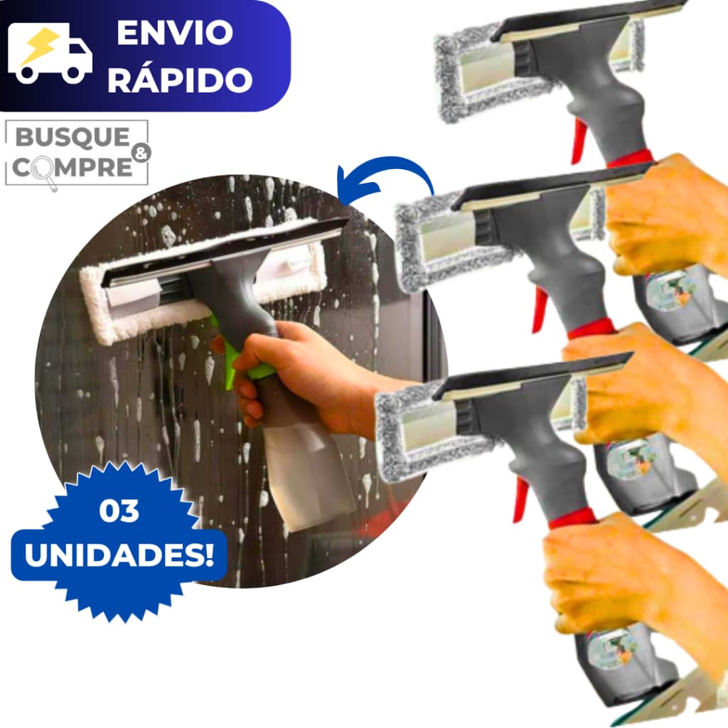 3 Mini Rodo 3 em 1 com Borrifador MicrofibraRodinho Limpeza Vidro Limpa e Seca Mop Multiuso Prático