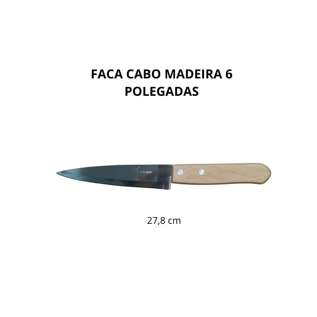 KIT 12  FACAS AÇO INOX CABO EM MADEIRA 6 POLEGADAS COZINHA CASA RESTAURANTE BUFFET